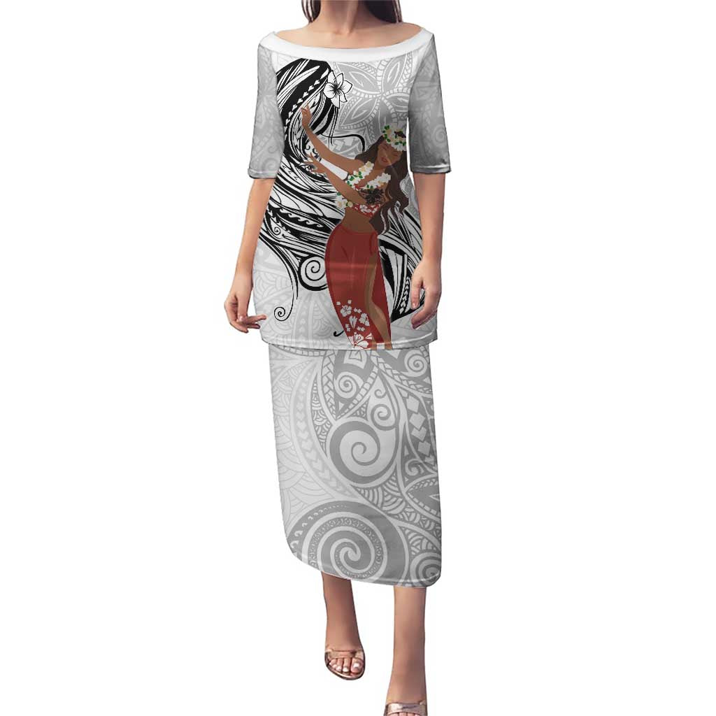 Tahiti Islands Polynesian Plumeria Puletasi Tahitian Vahine 'Ote'a - White LT7 Long Dress White - Polynesian Pride