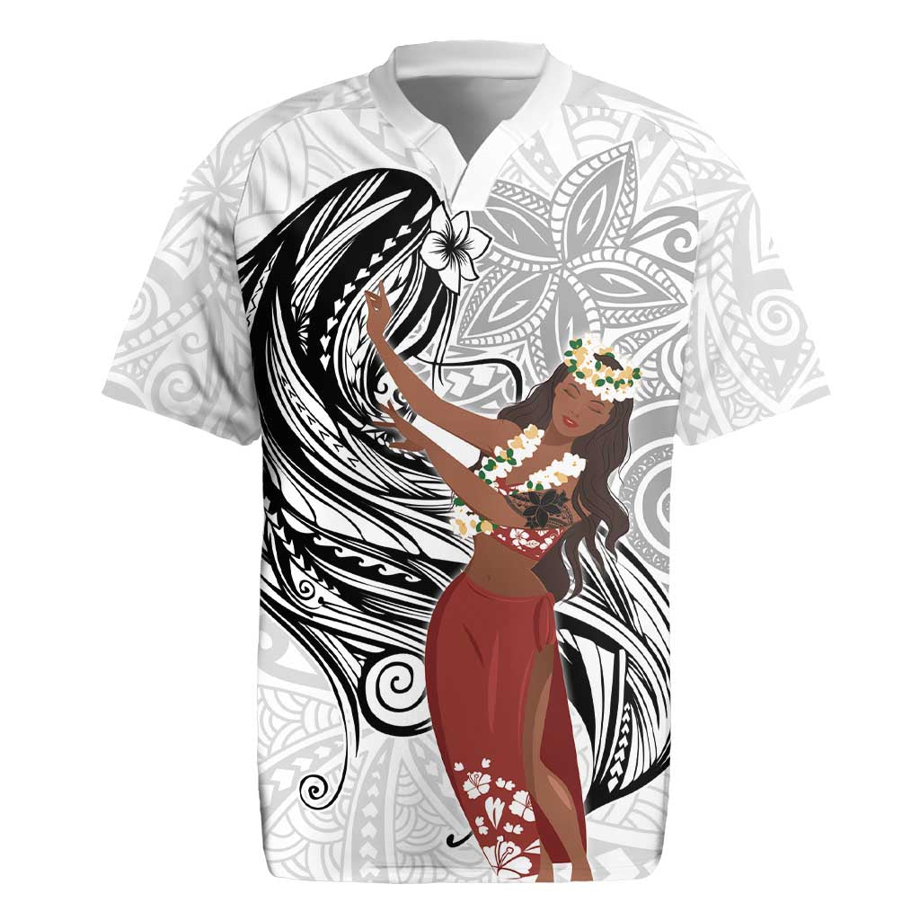 Tahiti Islands Polynesian Plumeria Rugby Jersey Tahitian Vahine 'Ote'a - White