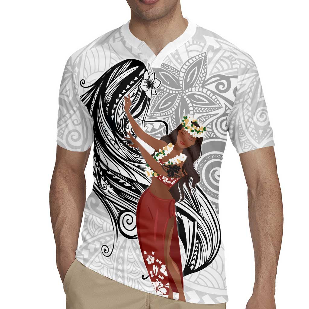 Tahiti Islands Polynesian Plumeria Rugby Jersey Tahitian Vahine 'Ote'a - White LT7 - Polynesian Pride