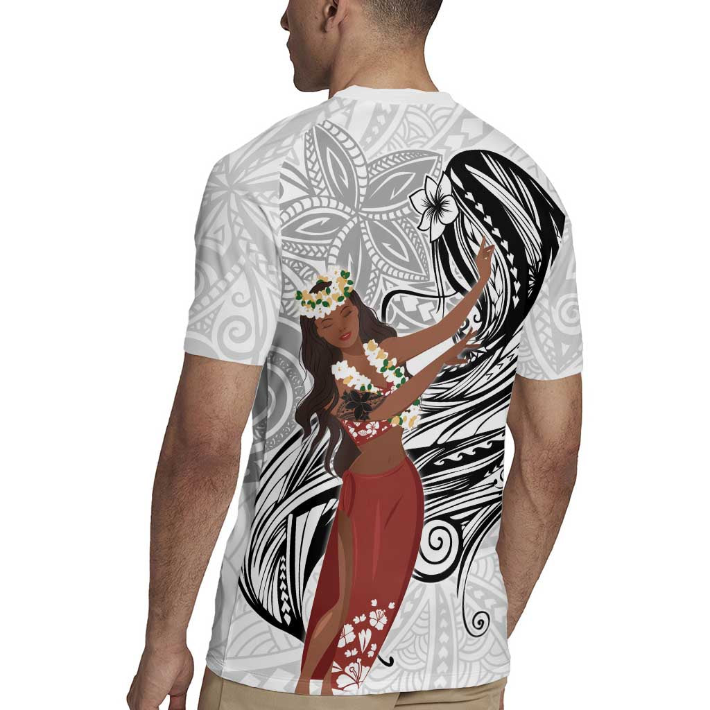 Tahiti Islands Polynesian Plumeria Rugby Jersey Tahitian Vahine 'Ote'a - White LT7 - Polynesian Pride