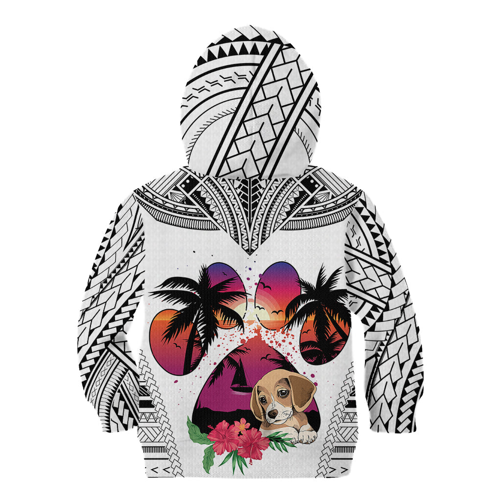 Polynesian Kid Hoodie Dog Lover With Beagle - Sunset At The Beach White Ver LT7 - Polynesian Pride