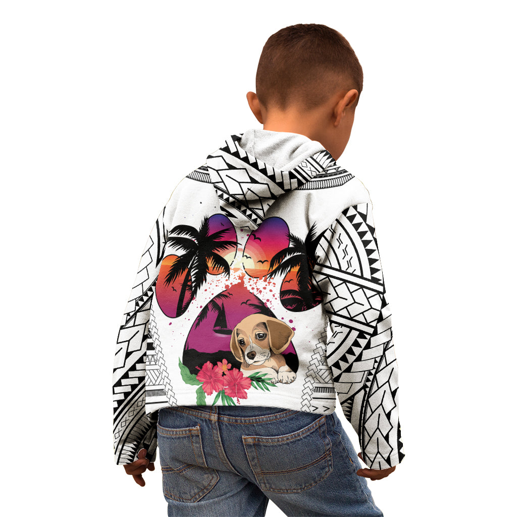 Polynesian Kid Hoodie Dog Lover With Beagle - Sunset At The Beach White Ver LT7 - Polynesian Pride