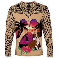 Polynesian Long Sleeve Shirt Dog Lover With Border Collie - Sunset At The Beach LT7 - Polynesian Pride