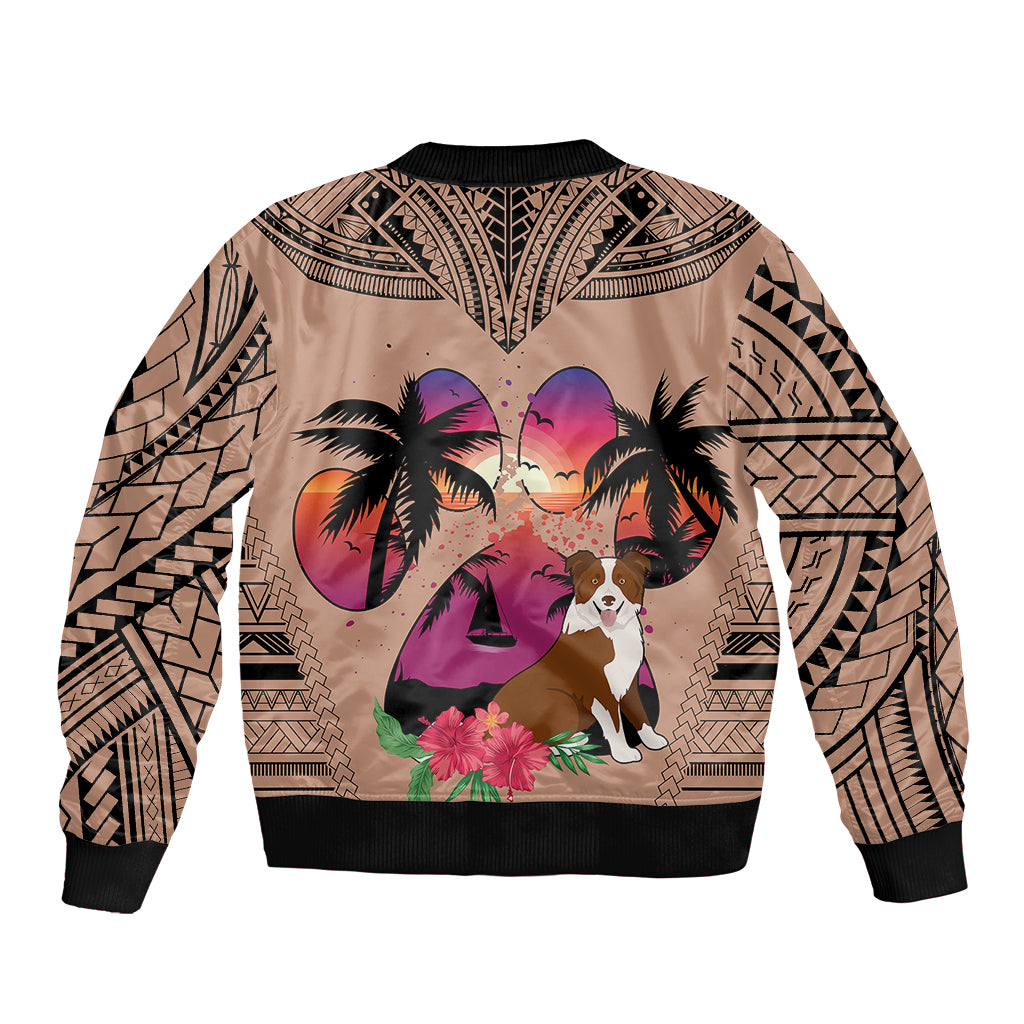 Polynesian Bomber Jacket Dog Lover With Border Collie - Sunset At The Beach Brown Ver LT7 - Polynesian Pride