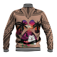 Polynesian Baseball Jacket Dog Lover With Samoyed - Sunset At The Beach Brown Ver LT7 - Polynesian Pride