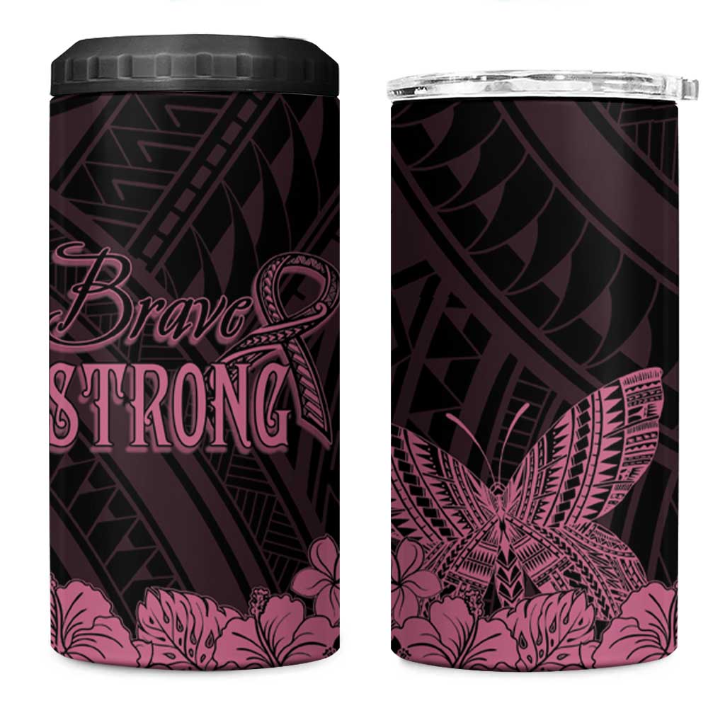 Polynesian Breast Cancer Awareness 4 in 1 Can Cooler Tumbler Floral Butterfly LT7 One Size: 16 oz Pink - Polynesian Pride
