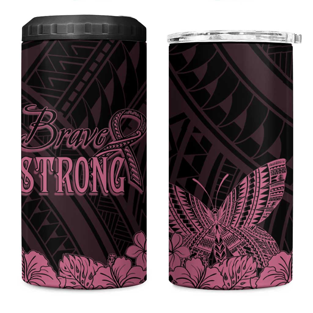 Polynesian Breast Cancer Awareness Can Cooler Tumbler Floral Butterfly