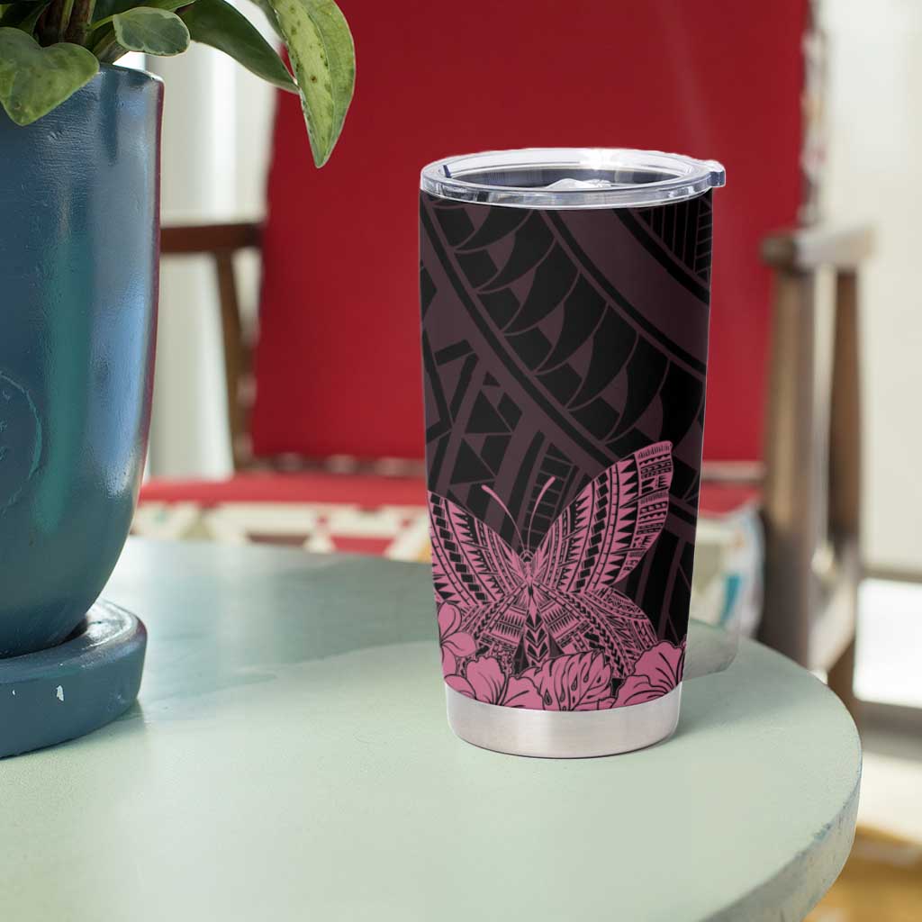 Polynesian Breast Cancer Awareness Tumbler Cup Floral Butterfly LT7 - Polynesian Pride