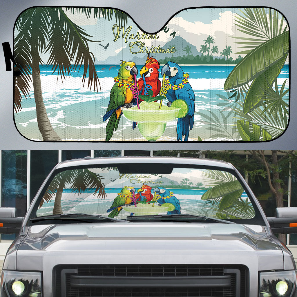 Wish You A Merry Martini Christmas Auto Sun Shade Cocktail Parrot-dise