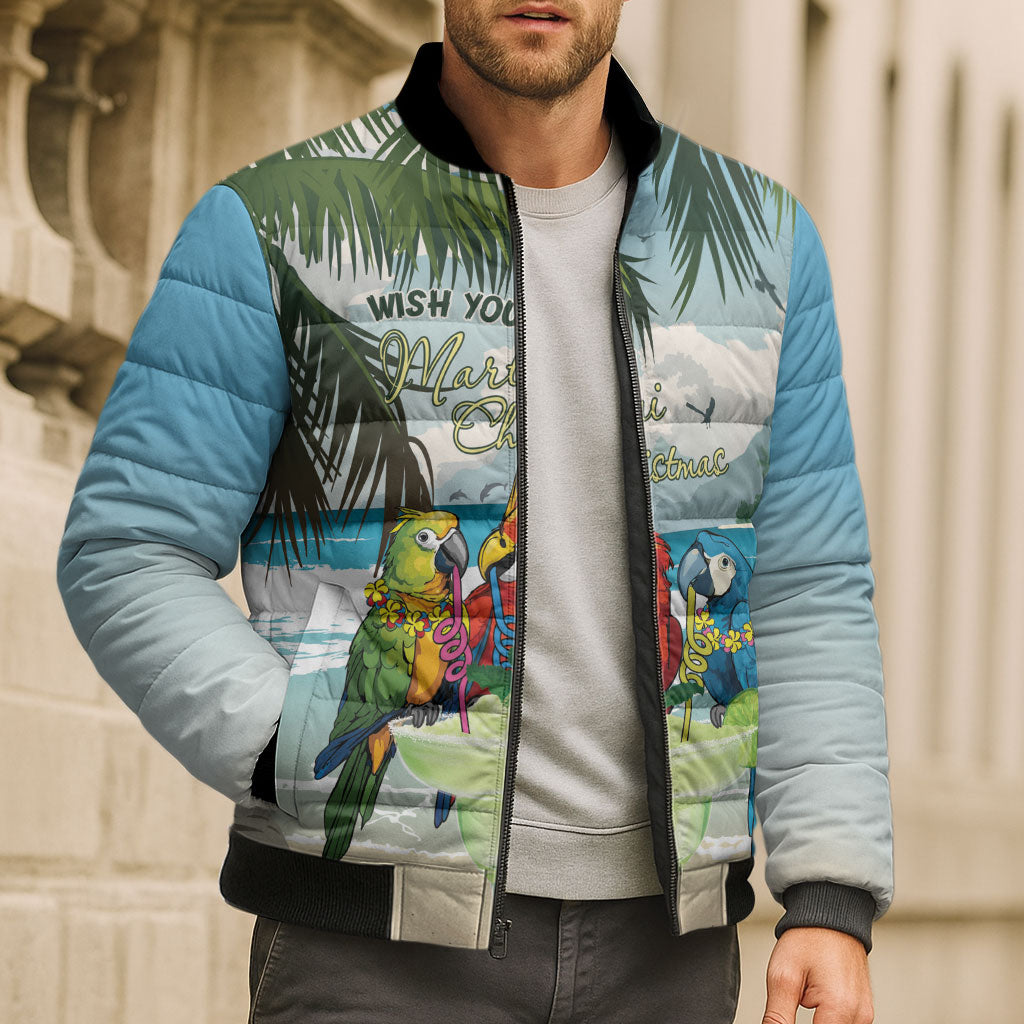 Wish You A Merry Martini Christmas Bomber Puffer Jacket Cocktail Parrot-dise