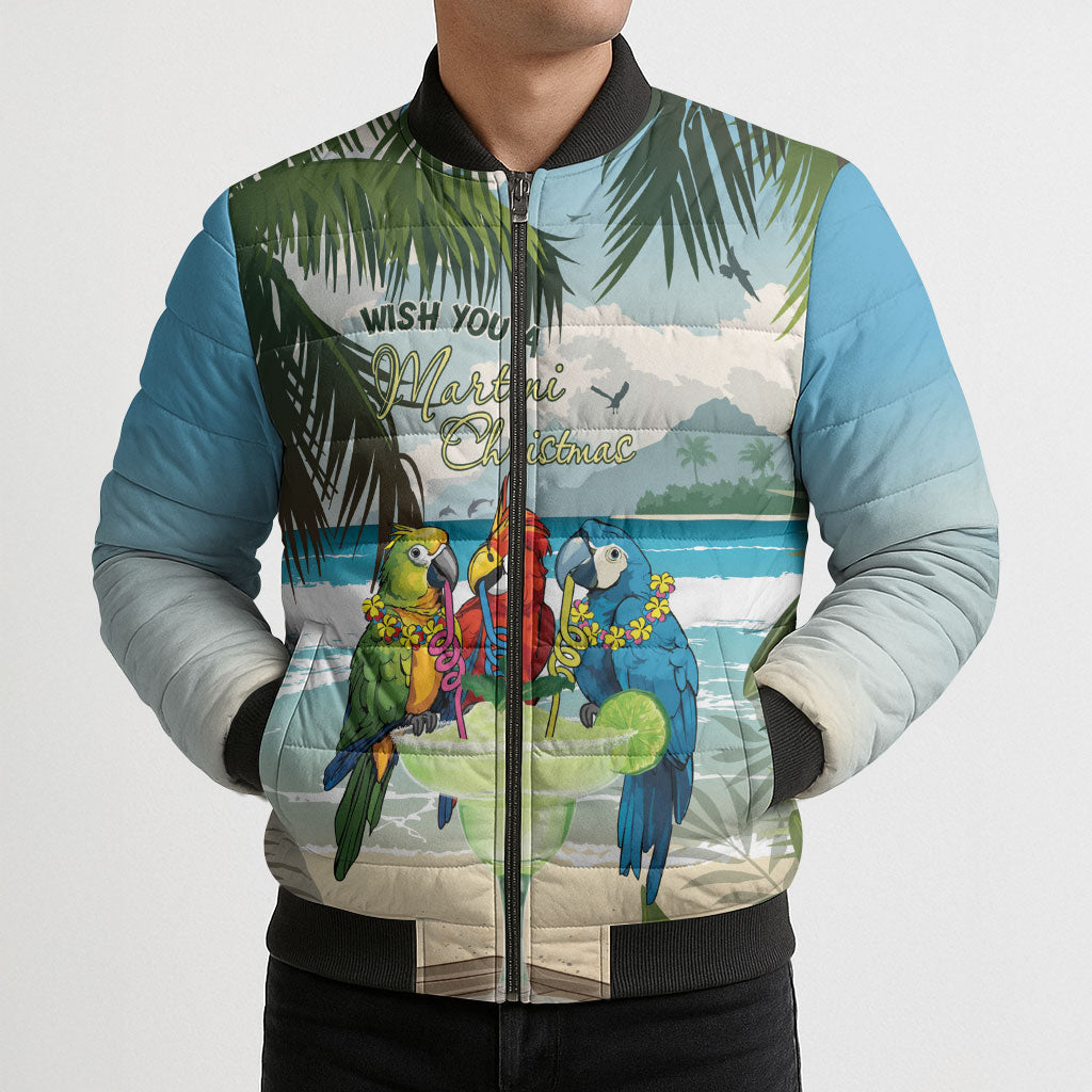 Wish You A Merry Martini Christmas Bomber Puffer Jacket Cocktail Parrot-dise