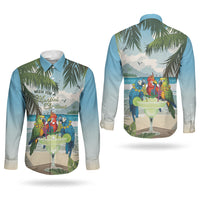 Wish You A Merry Martini Christmas Couples Matching Puletasi and Long Sleeve Button Shirt Cocktail Parrot-dise LT7 - Polynesian Pride