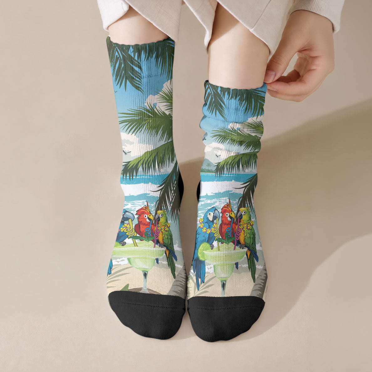 Wish You A Merry Martini Christmas Crew Socks Cocktail Parrot-dise LT7 Crew Socks Multicolor - Polynesian Pride