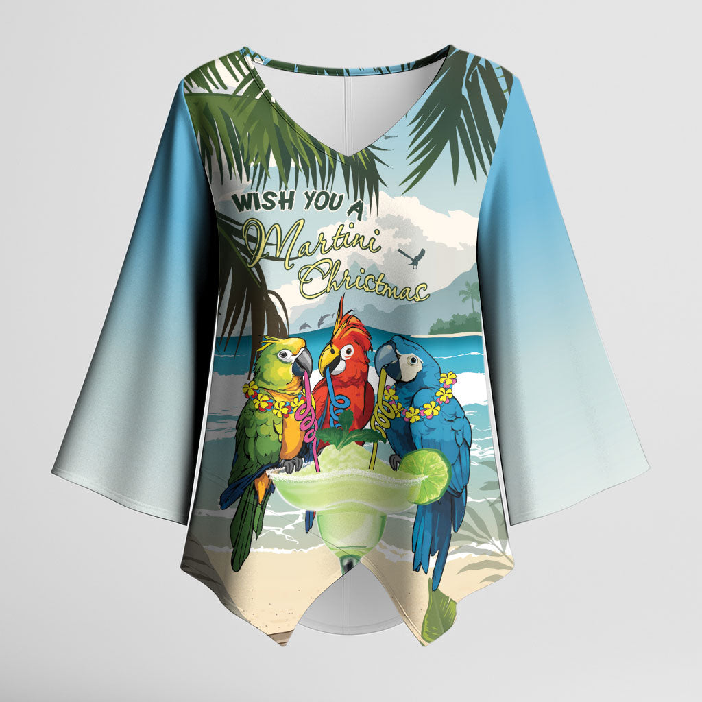 Wish You A Merry Martini Christmas Kimono Sleeve Blouse Cocktail Parrot-dise LT7 Female Multicolor - Polynesian Pride
