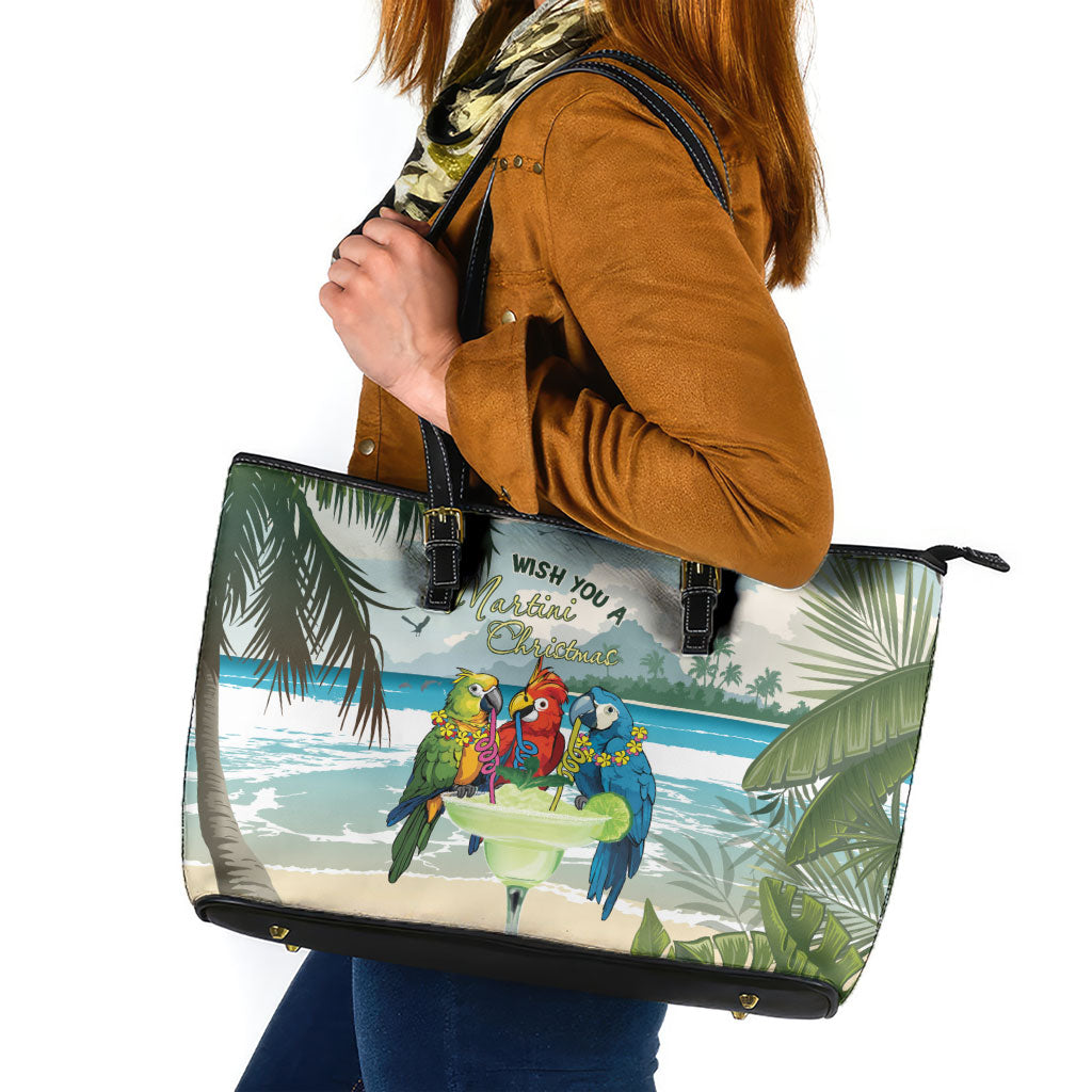 Wish You A Merry Martini Christmas Leather Tote Bag Cocktail Parrot-dise LT7 Multicolor - Polynesian Pride