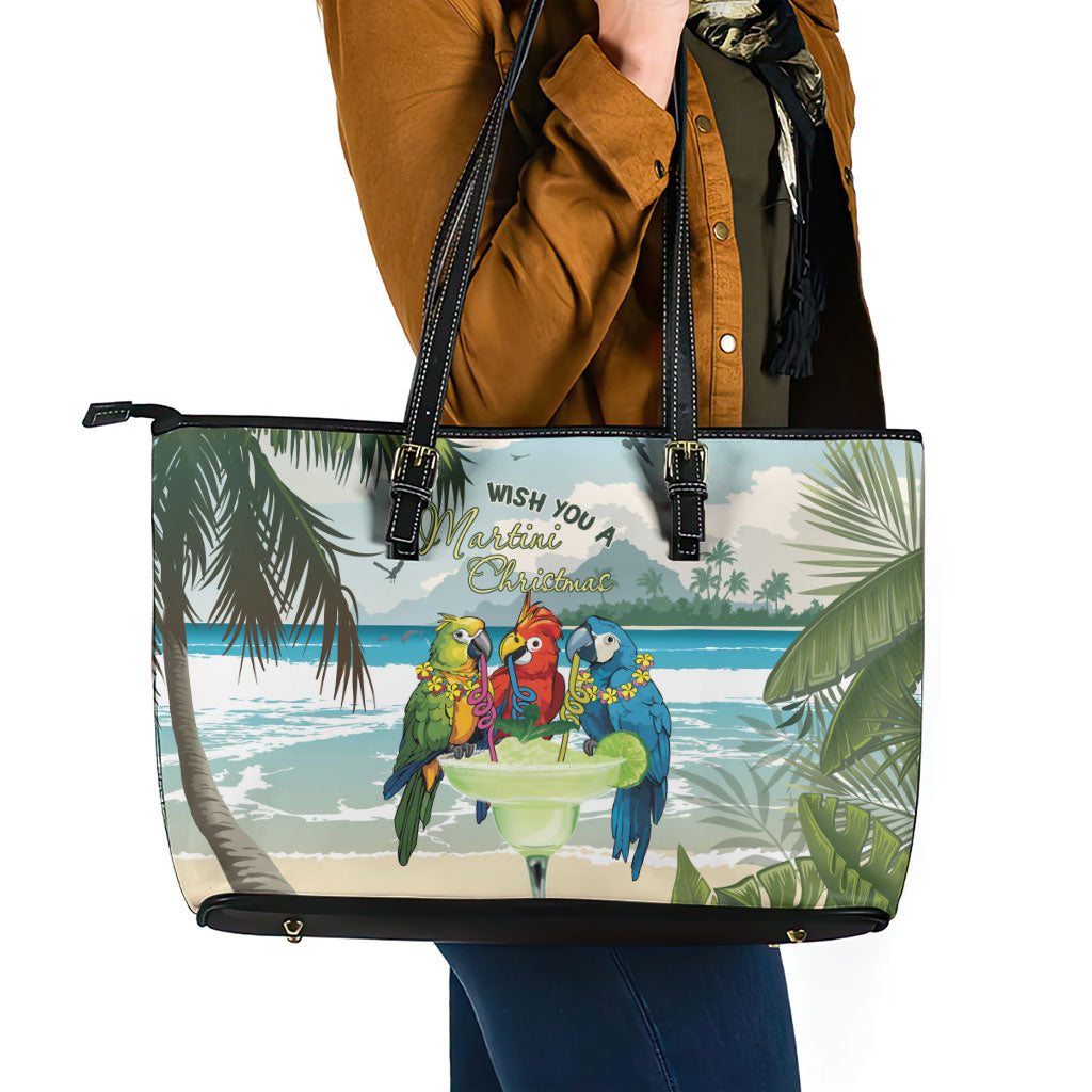 Wish You A Merry Martini Christmas Leather Tote Bag Cocktail Parrot-dise LT7 - Polynesian Pride