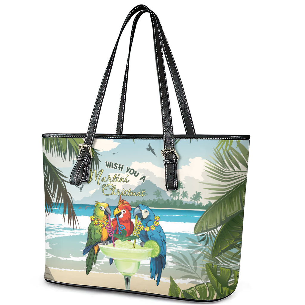 Wish You A Merry Martini Christmas Leather Tote Bag Cocktail Parrot-dise LT7 - Polynesian Pride