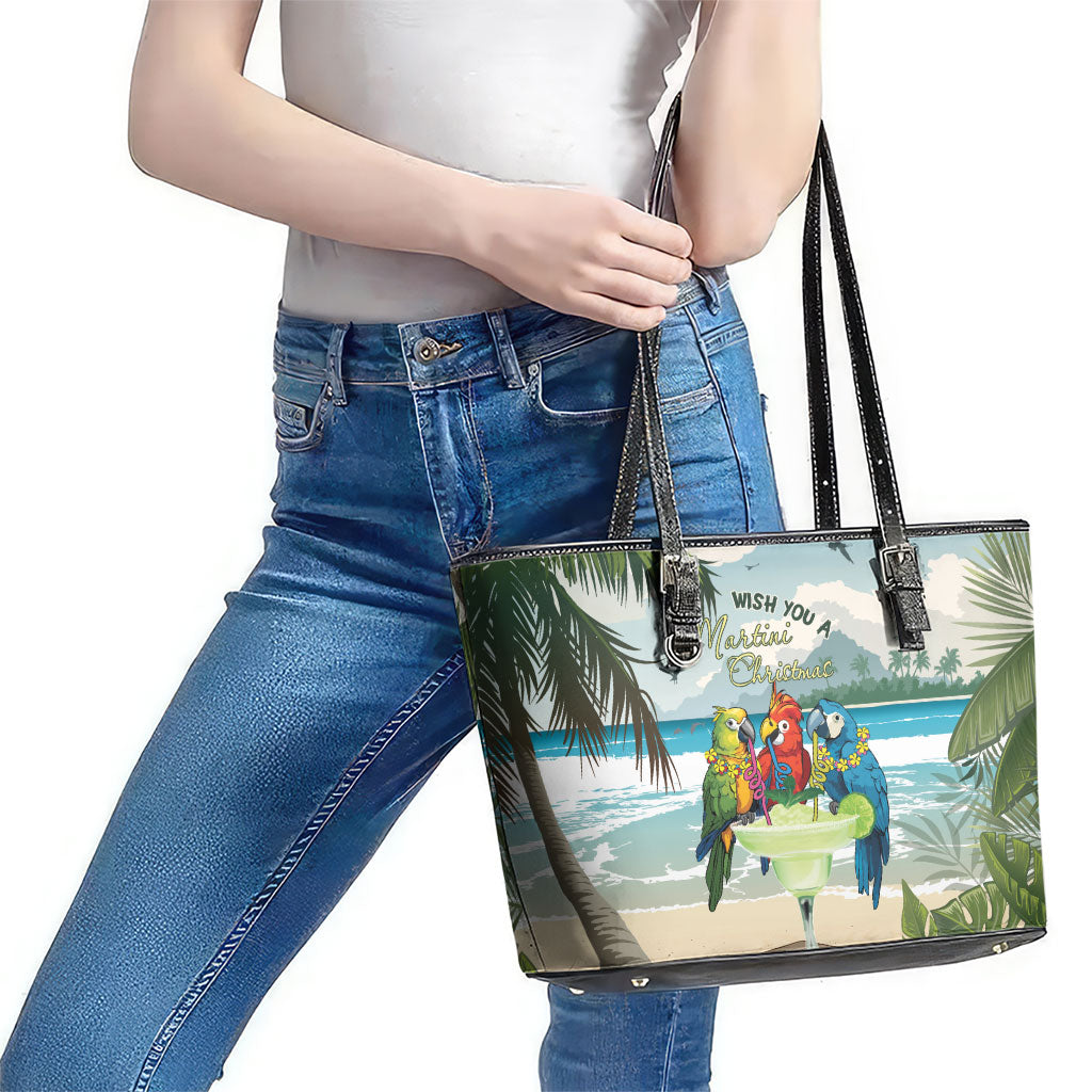 Wish You A Merry Martini Christmas Leather Tote Bag Cocktail Parrot-dise LT7 - Polynesian Pride