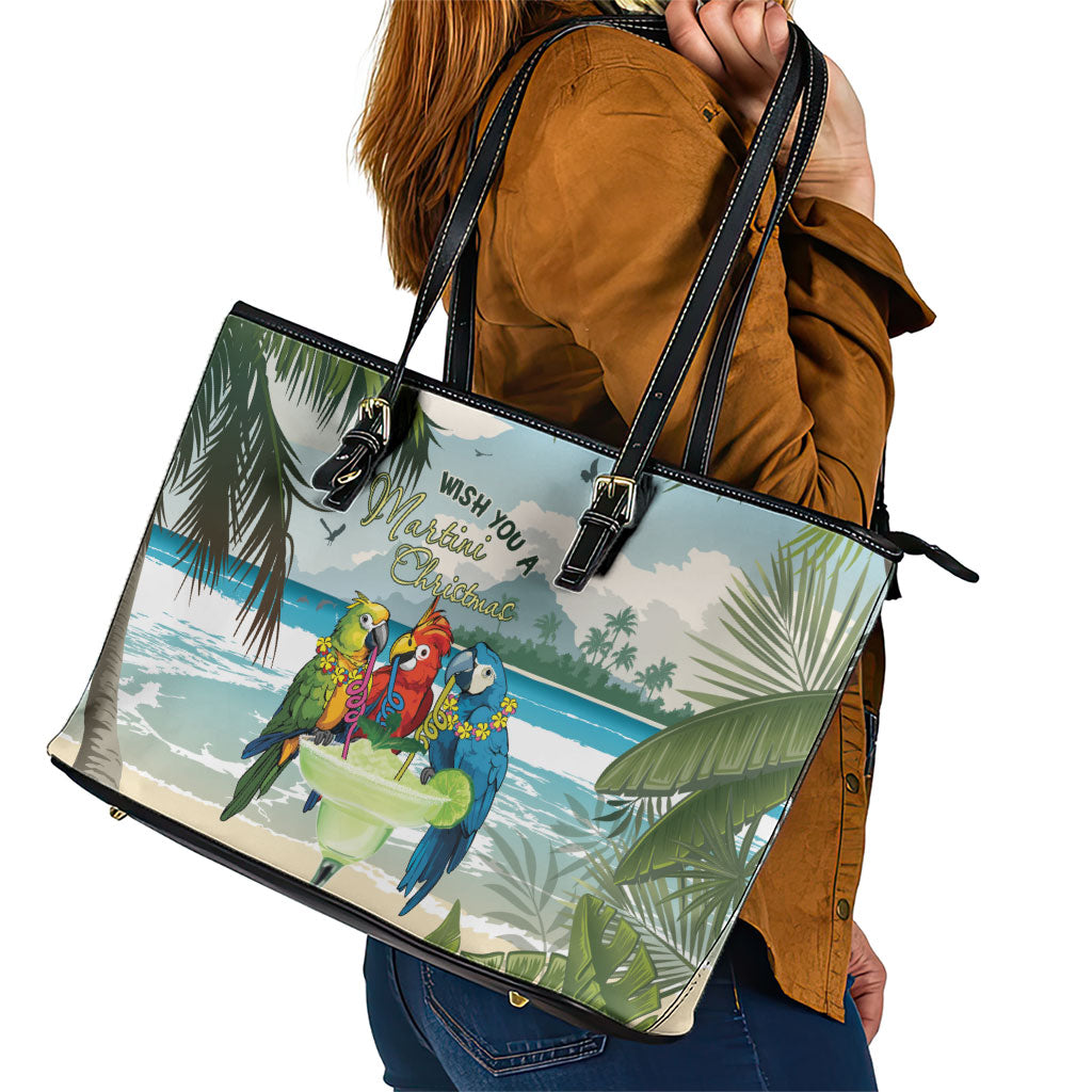 Wish You A Merry Martini Christmas Leather Tote Bag Cocktail Parrot-dise LT7 - Polynesian Pride