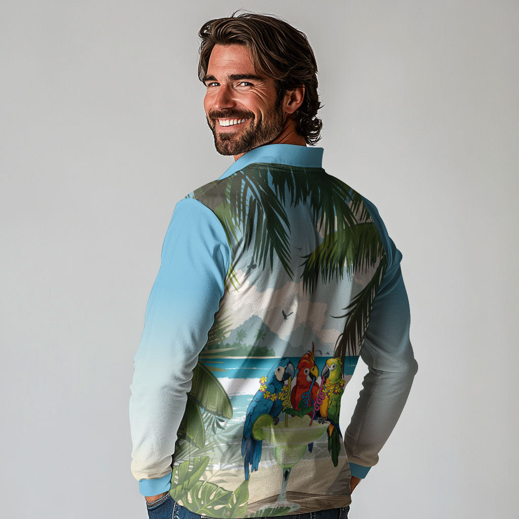 Wish You A Merry Martini Christmas Long Sleeve Polo Shirt Cocktail Parrot-dise LT7 - Polynesian Pride