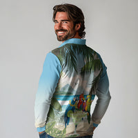 Wish You A Merry Martini Christmas Long Sleeve Polo Shirt Cocktail Parrot-dise LT7 - Polynesian Pride