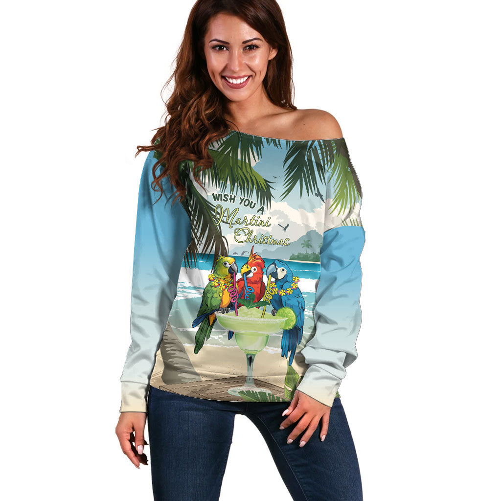 Wish You A Merry Martini Christmas Off Shoulder Sweater Cocktail Parrot-dise LT7 Women Multicolor - Polynesian Pride
