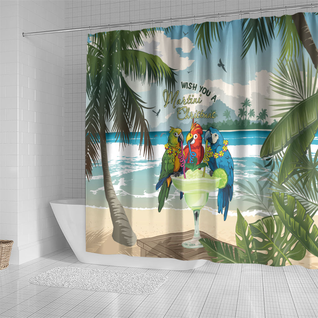 Wish You A Merry Martini Christmas Shower Curtain Cocktail Parrot-dise