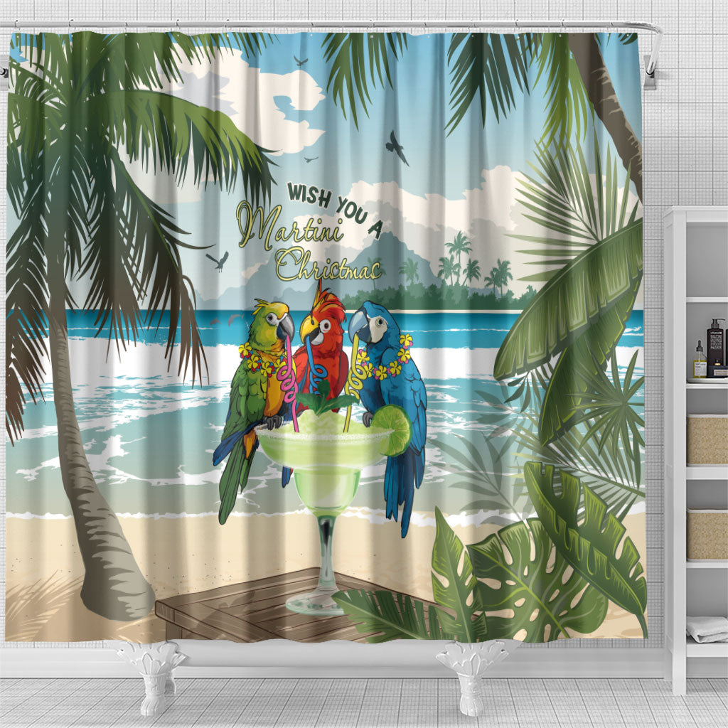 Wish You A Merry Martini Christmas Shower Curtain Cocktail Parrot-dise