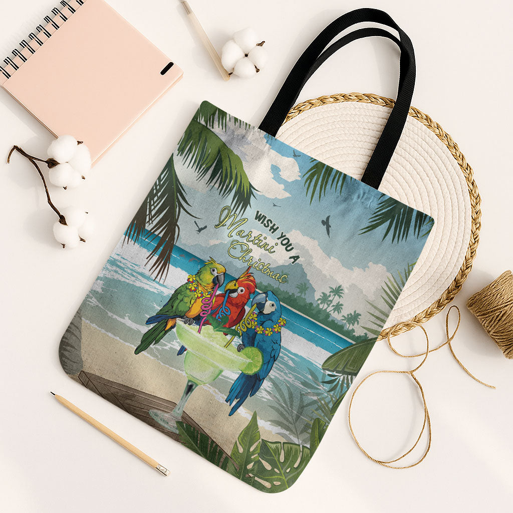 Wish You A Merry Martini Christmas Tote Bag Cocktail Parrot-dise