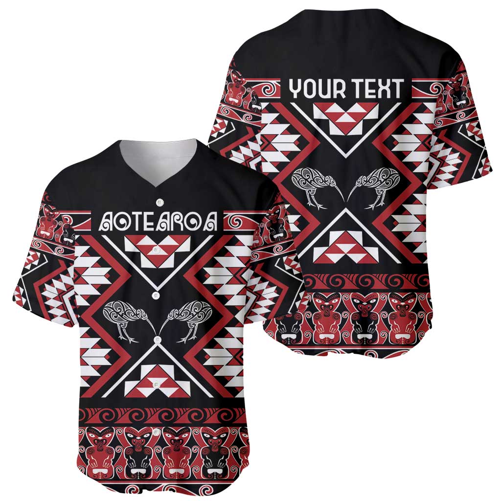 Personalised Taniko Motifs Aotearoa Baseball Jersey Waitangi Kowhaiwhai Kiwi LT7 - Polynesian Pride