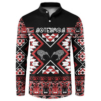 Personalised Taniko Motifs Aotearoa Button Sweatshirt Waitangi Kowhaiwhai Kiwi LT7 Red - Polynesian Pride