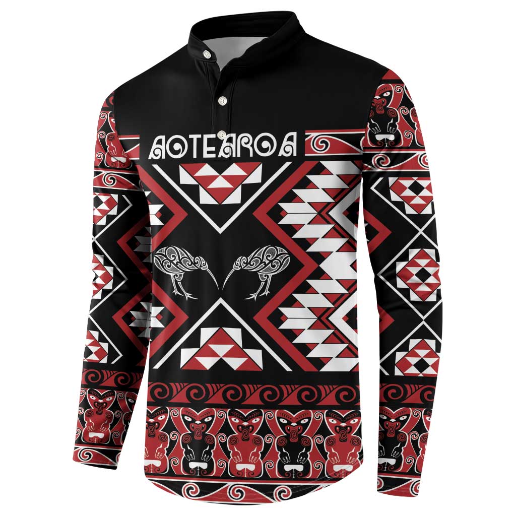 Personalised Taniko Motifs Aotearoa Button Sweatshirt Waitangi Kowhaiwhai Kiwi LT7 - Polynesian Pride