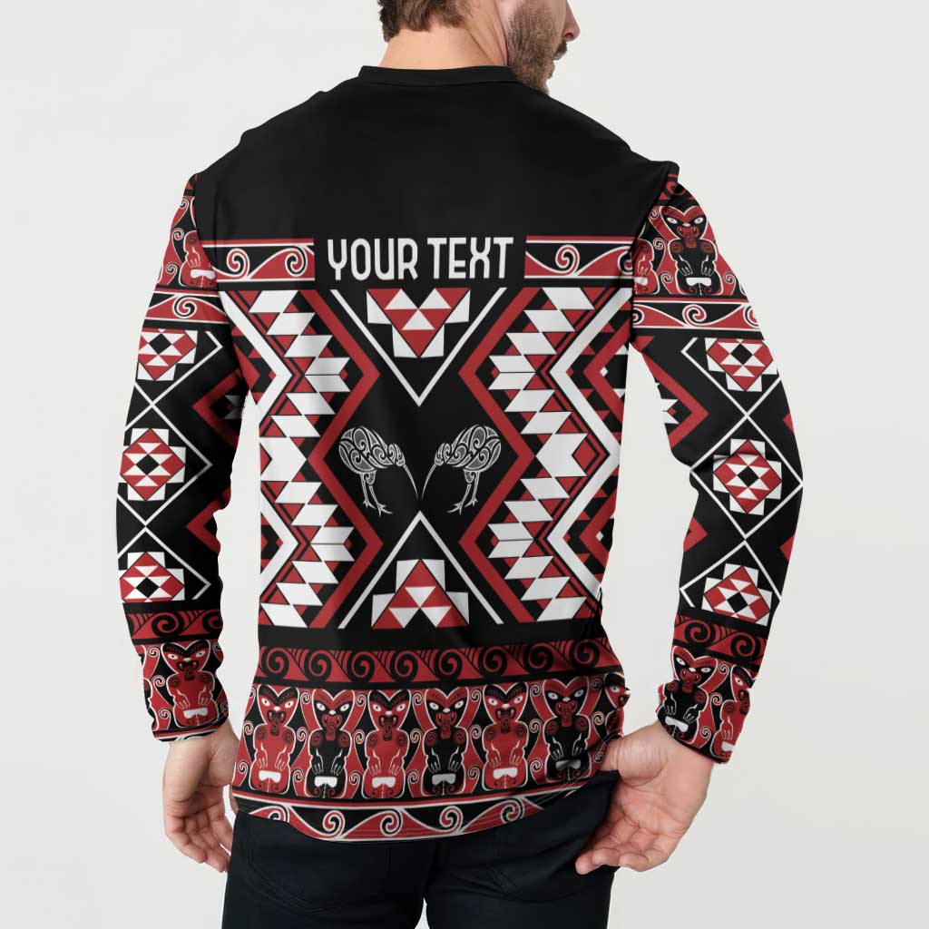 Personalised Taniko Motifs Aotearoa Button Sweatshirt Waitangi Kowhaiwhai Kiwi LT7 - Polynesian Pride