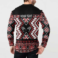 Personalised Taniko Motifs Aotearoa Button Sweatshirt Waitangi Kowhaiwhai Kiwi LT7 - Polynesian Pride