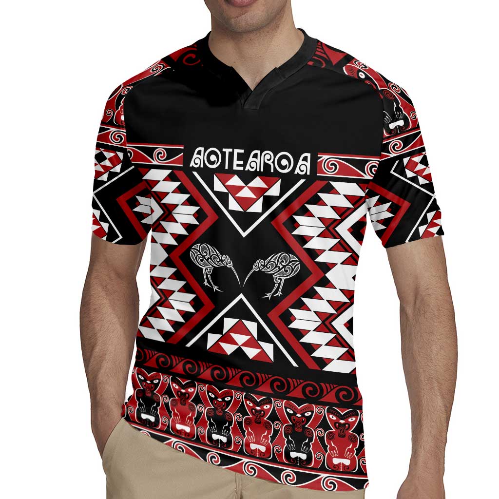 Personalised Taniko Motifs Aotearoa Rugby Jersey Waitangi Kowhaiwhai Kiwi LT7 - Polynesian Pride