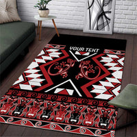 Personalised Aotearoa Waitangi Area Rug Taniko Motifs - Mania Gecko LT7 Red - Polynesian Pride