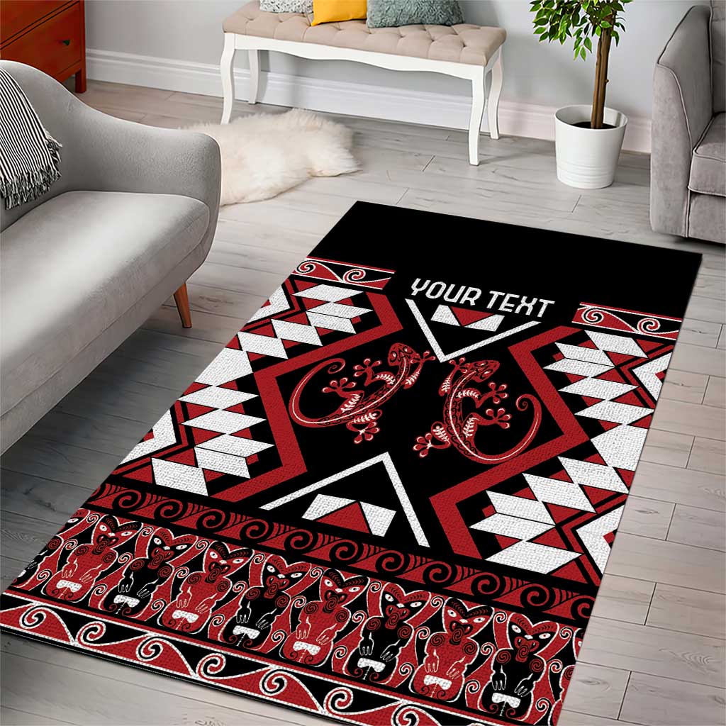 Personalised Aotearoa Waitangi Area Rug Taniko Motifs - Mania Gecko LT7 - Polynesian Pride