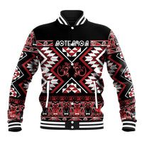 Personalised Aotearoa Waitangi Baseball Jacket Taniko Motifs - Mania Gecko LT7 Unisex Red - Polynesian Pride