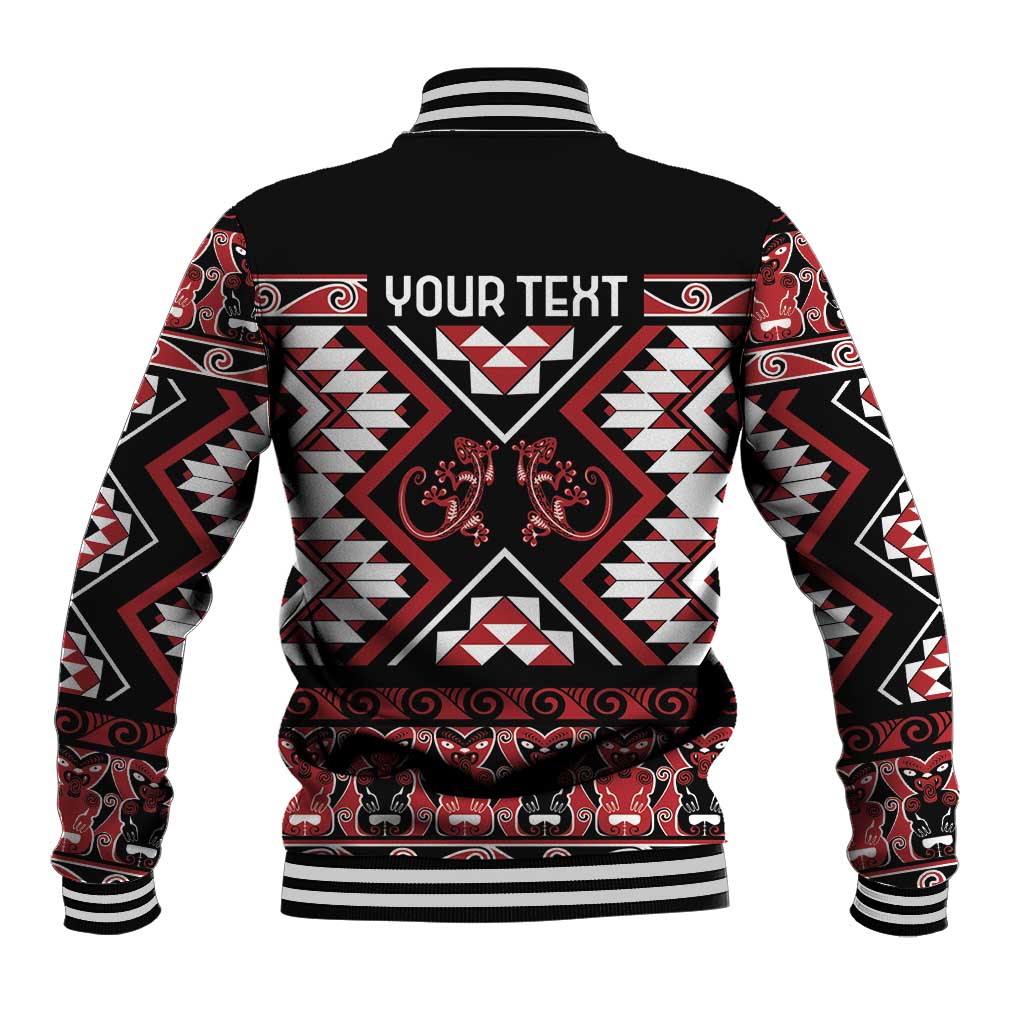 Personalised Aotearoa Waitangi Baseball Jacket Taniko Motifs - Mania Gecko LT7 - Polynesian Pride