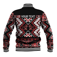 Personalised Aotearoa Waitangi Baseball Jacket Taniko Motifs - Mania Gecko LT7 - Polynesian Pride