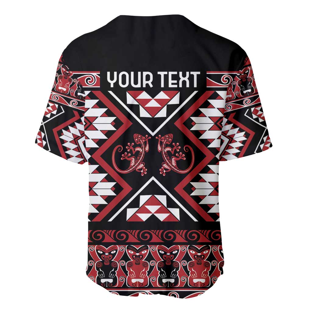 Personalised Aotearoa Waitangi Baseball Jersey Taniko Motifs - Mania Gecko LT7 - Polynesian Pride