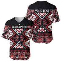Personalised Aotearoa Waitangi Baseball Jersey Taniko Motifs - Mania Gecko LT7 - Polynesian Pride