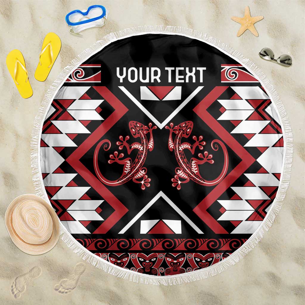 Personalised Aotearoa Waitangi Beach Blanket Taniko Motifs - Mania Gecko