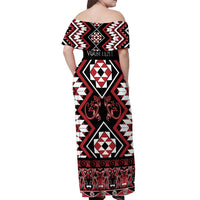 Personalised Aotearoa Waitangi Off Shoulder Maxi Dress Taniko Motifs - Mania Gecko LT7 - Polynesian Pride