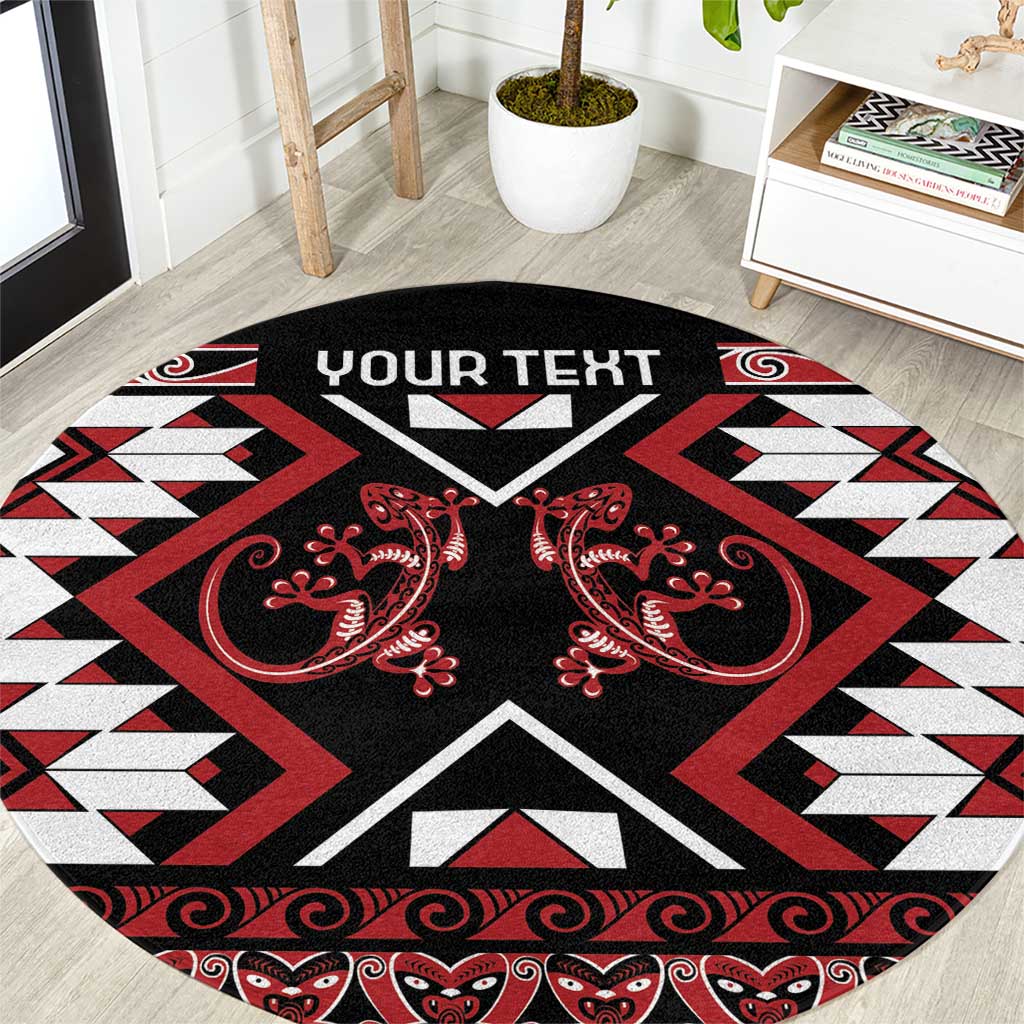 Personalised Aotearoa Waitangi Round Carpet Taniko Motifs - Mania Gecko LT7 Red - Polynesian Pride