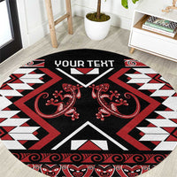 Personalised Aotearoa Waitangi Round Carpet Taniko Motifs - Mania Gecko LT7 Red - Polynesian Pride