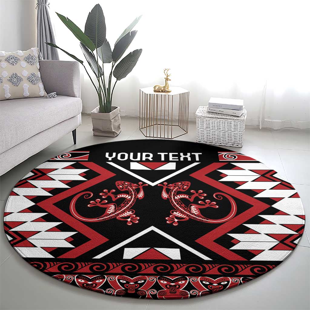 Personalised Aotearoa Waitangi Round Carpet Taniko Motifs - Mania Gecko LT7 - Polynesian Pride