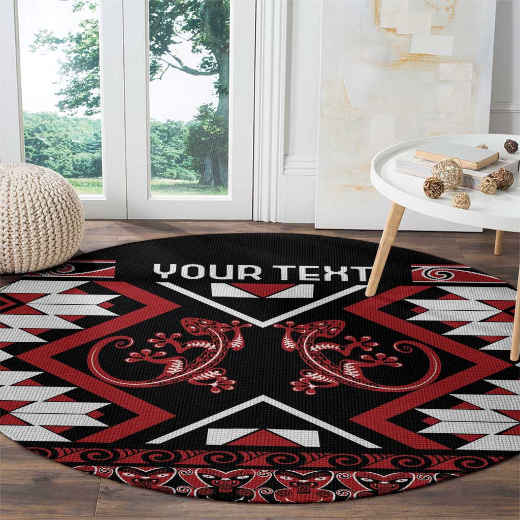 Personalised Aotearoa Waitangi Round Carpet Taniko Motifs - Mania Gecko LT7 - Polynesian Pride