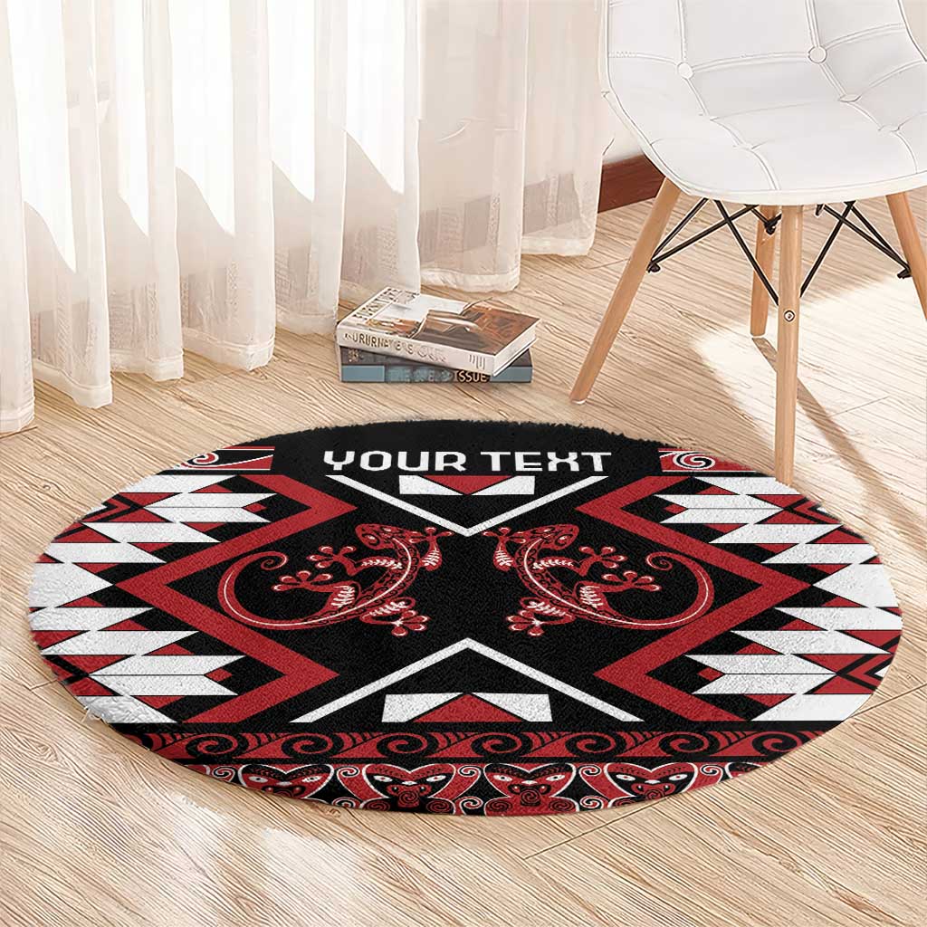 Personalised Aotearoa Waitangi Round Carpet Taniko Motifs - Mania Gecko LT7 - Polynesian Pride
