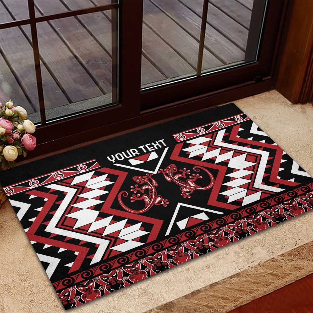 Personalised Aotearoa Waitangi Rubber Doormat Taniko Motifs - Mania Gecko LT7 - Polynesian Pride